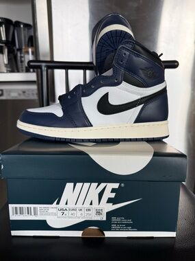 Nike Air Jordan 1 High OG Navy/White/Black - Men’s Retro Sneaker 7Y(Men) 8.5 Wom